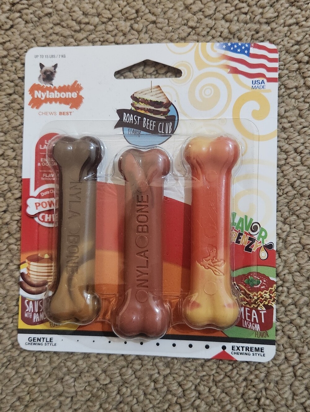 Brand New Package of Nylabone Flavor Frenzy Power Chew Dog Bones Petite 3 Pack